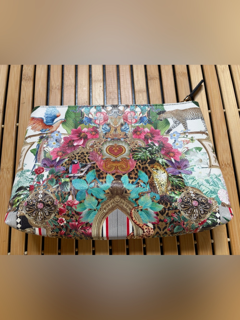 Camilla Multicolor Tropical Floral and Animal Print Zip Clutch